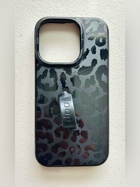 Loopy iPhone 14 Pro Case Black Leopard Print Loop Grip Protective Cover